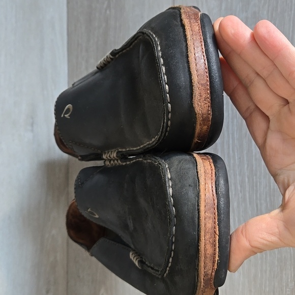 OluKai Men's Moloa Black Leather Loafers Slip On Shoes Sz 10 - Picture 6 of 12